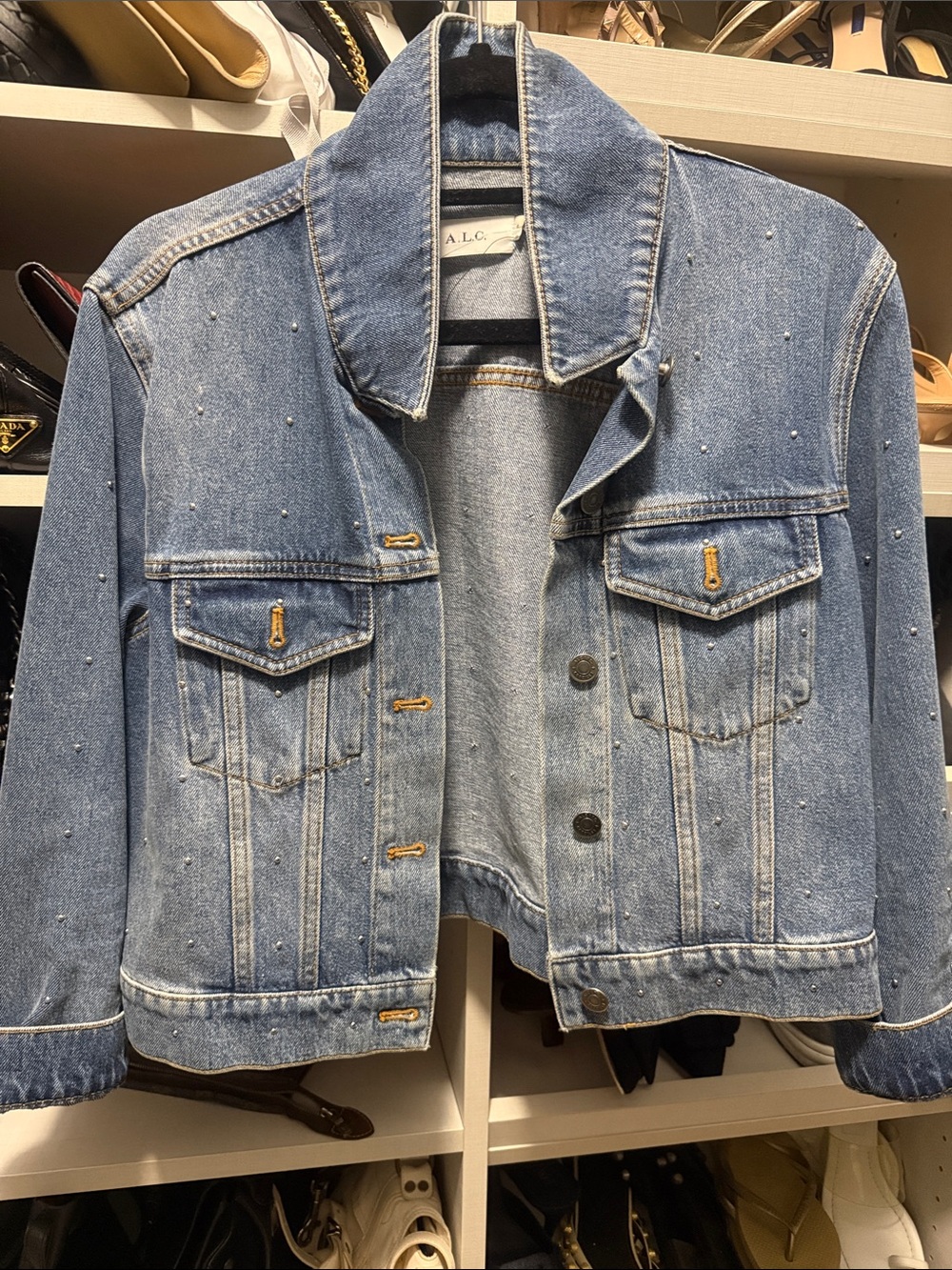A.L.C. Light Blue Embellished Denim Jacket